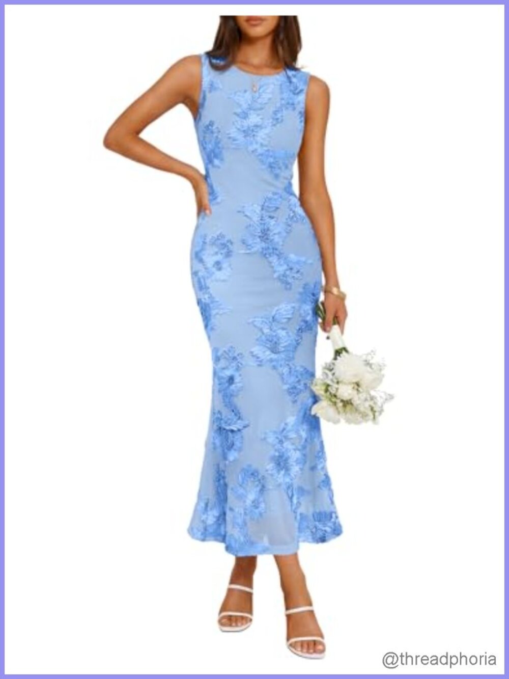 Floral Mesh Slit Bodycon Wedding Guest Cocktail Midi Dress